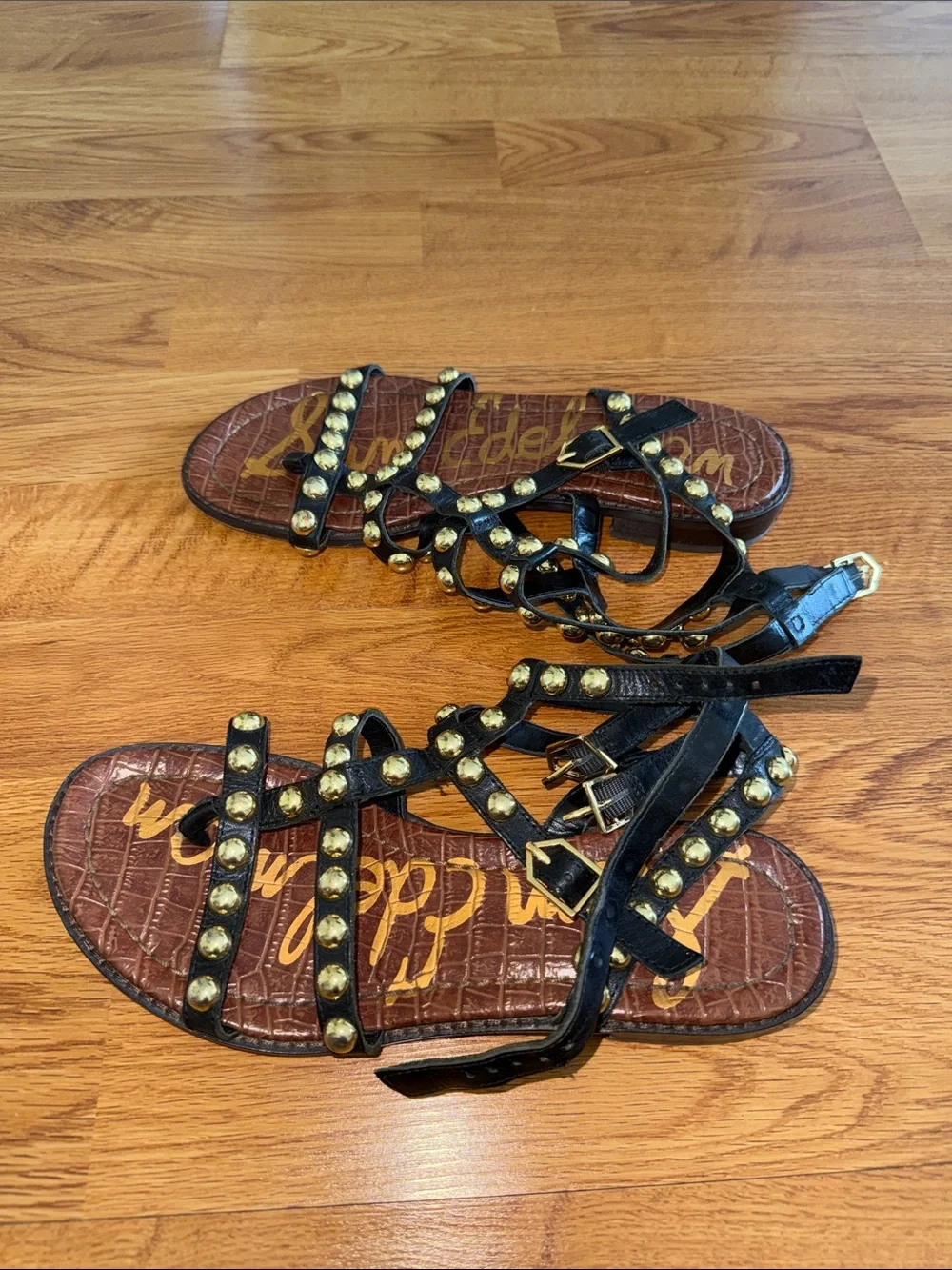 Sam Edelman Black Estella Gladiator Studded Strappy Flat Sandals